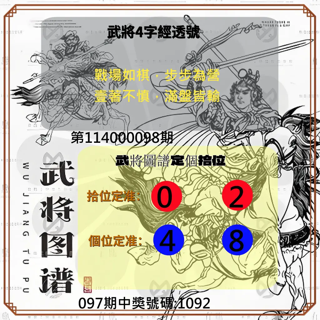 4星彩第114000098期武將圖譜