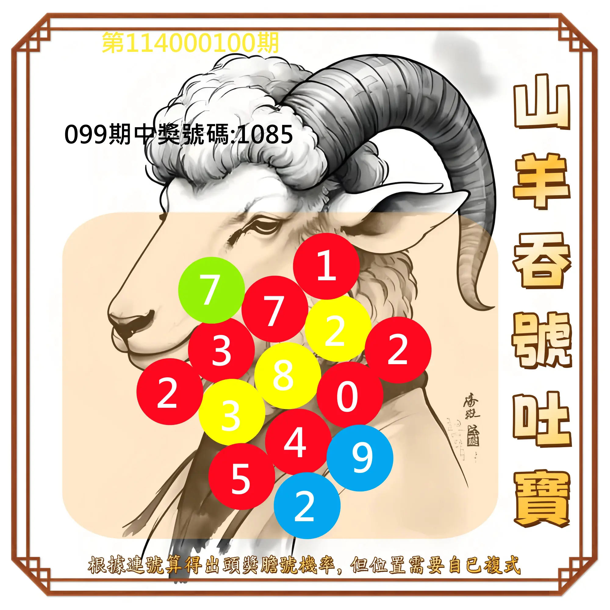 4星彩第114000100期山羊吞號吐寶