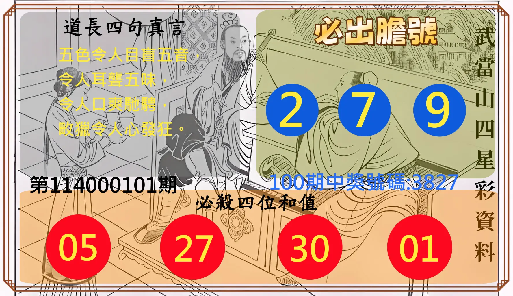 4星彩第114000101期武當山四星彩資料