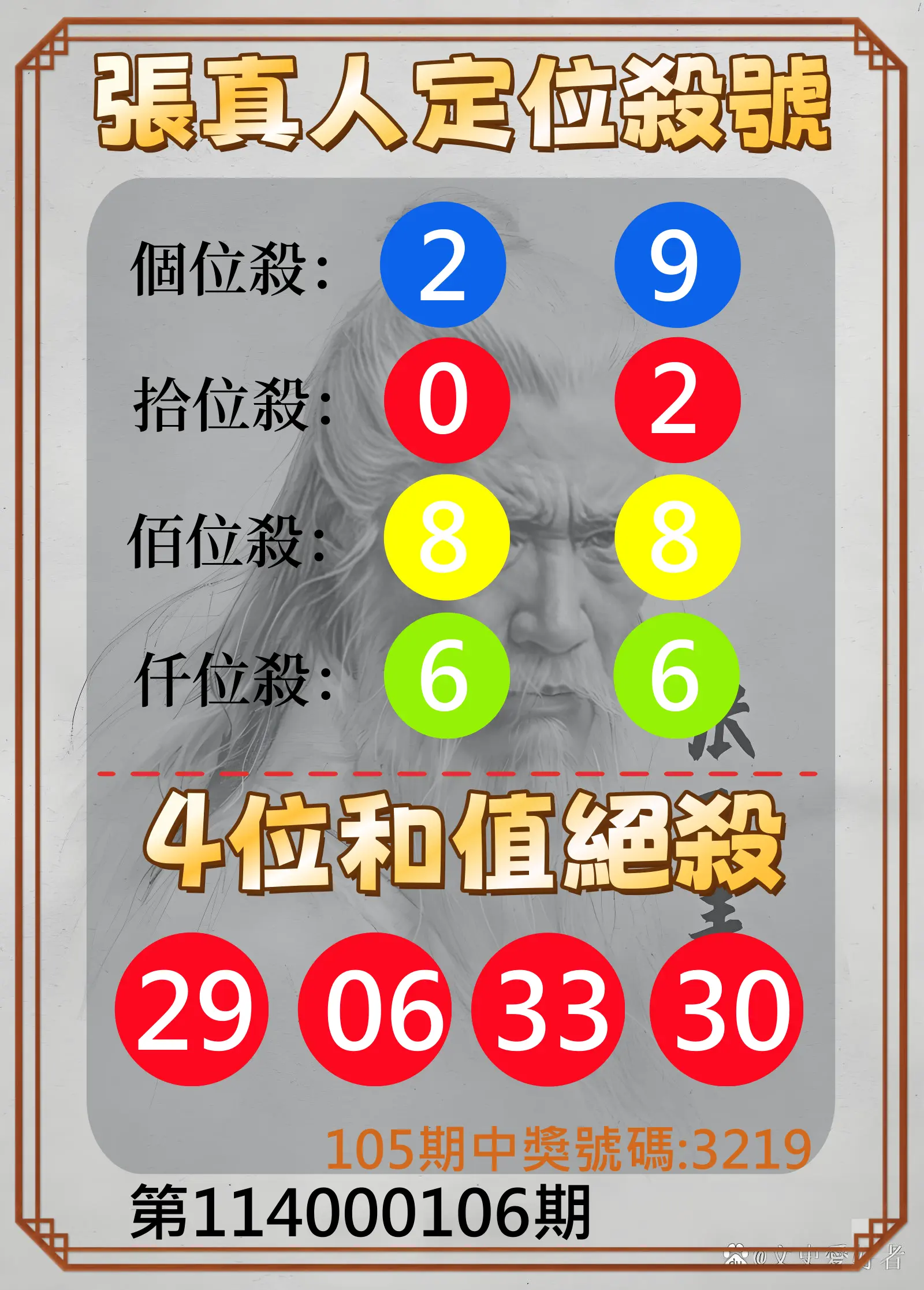 4星彩第114000106期張真人定位殺號