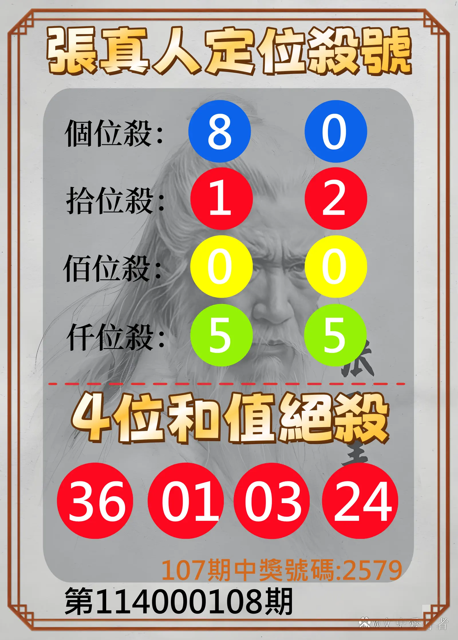 4星彩第114000108期張真人定位殺號