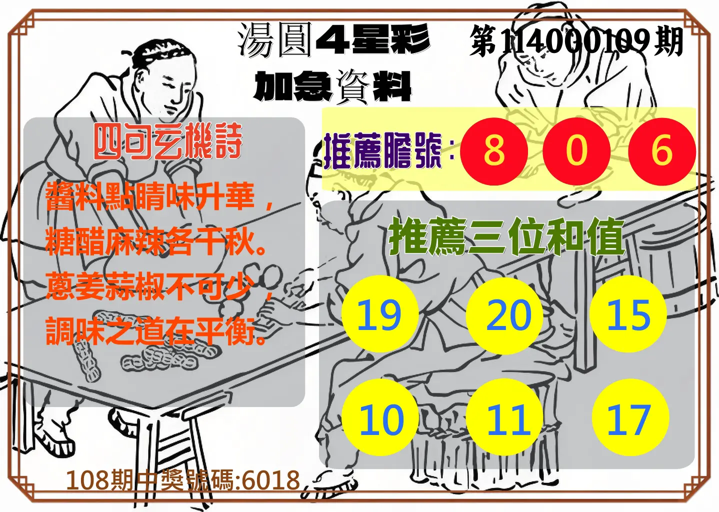 4星彩第114000109期湯圓4星彩加急資料