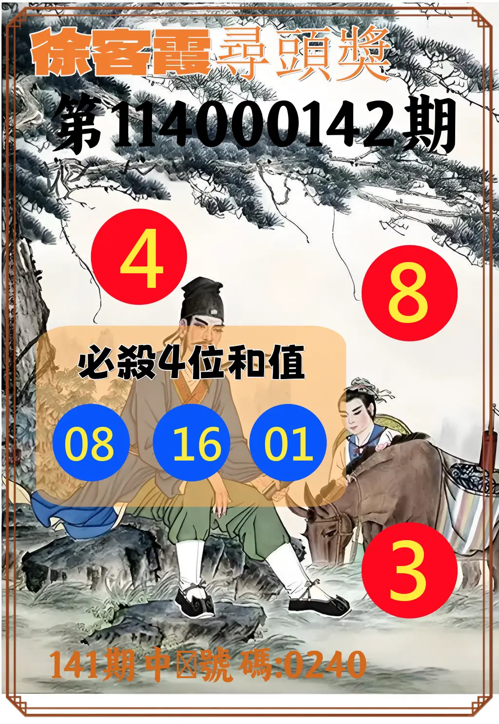 4星彩第114000142期徐客霞尋頭獎