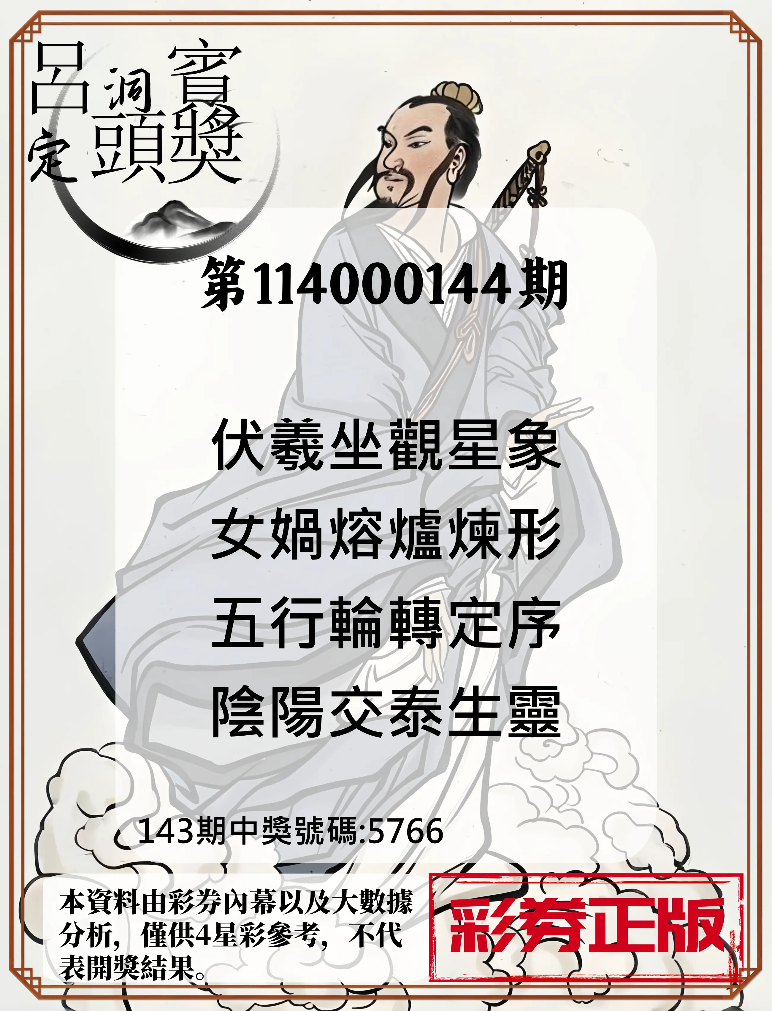 4星彩第114000144期呂洞賓4句定頭獎