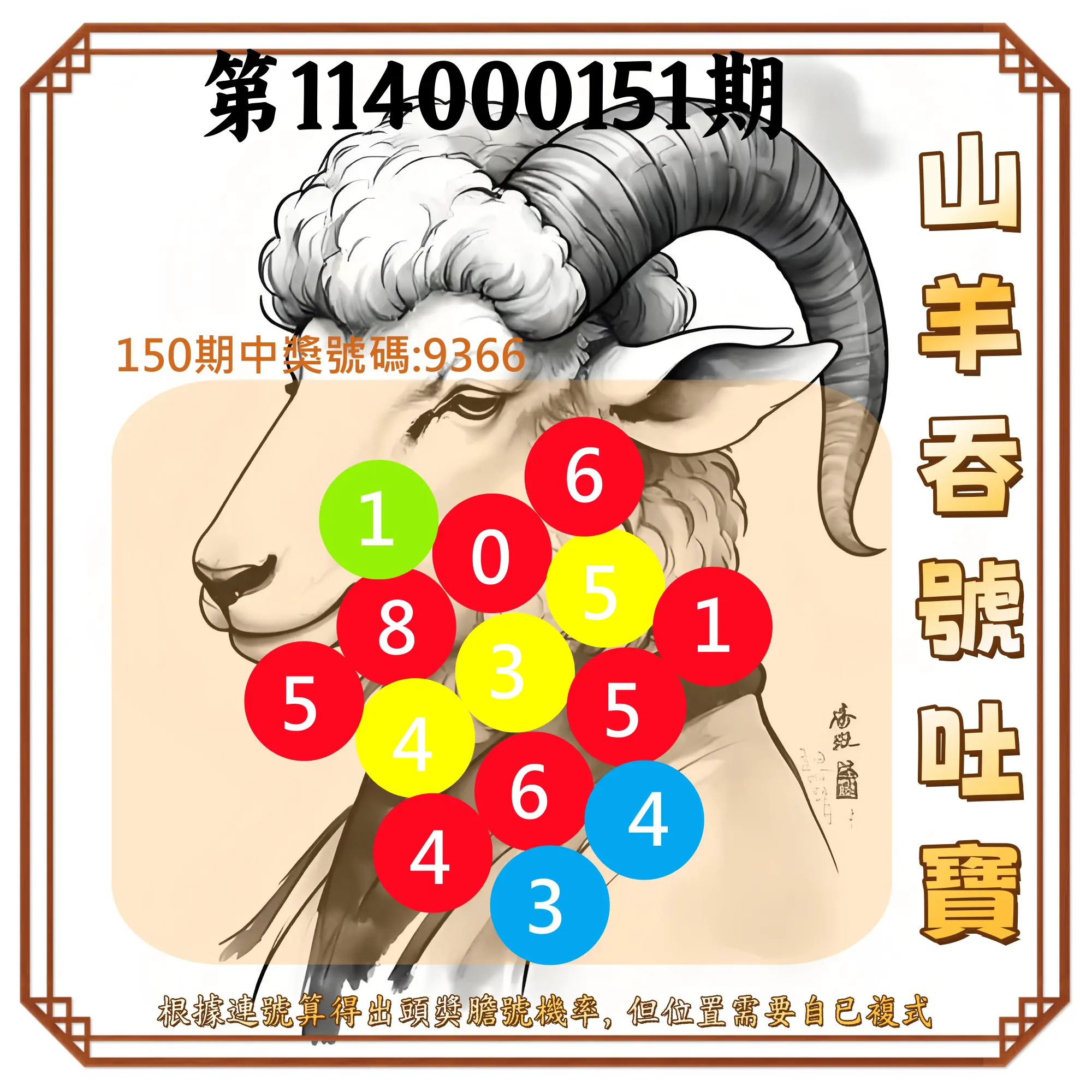 4星彩第114000151期山羊吞號吐寶
