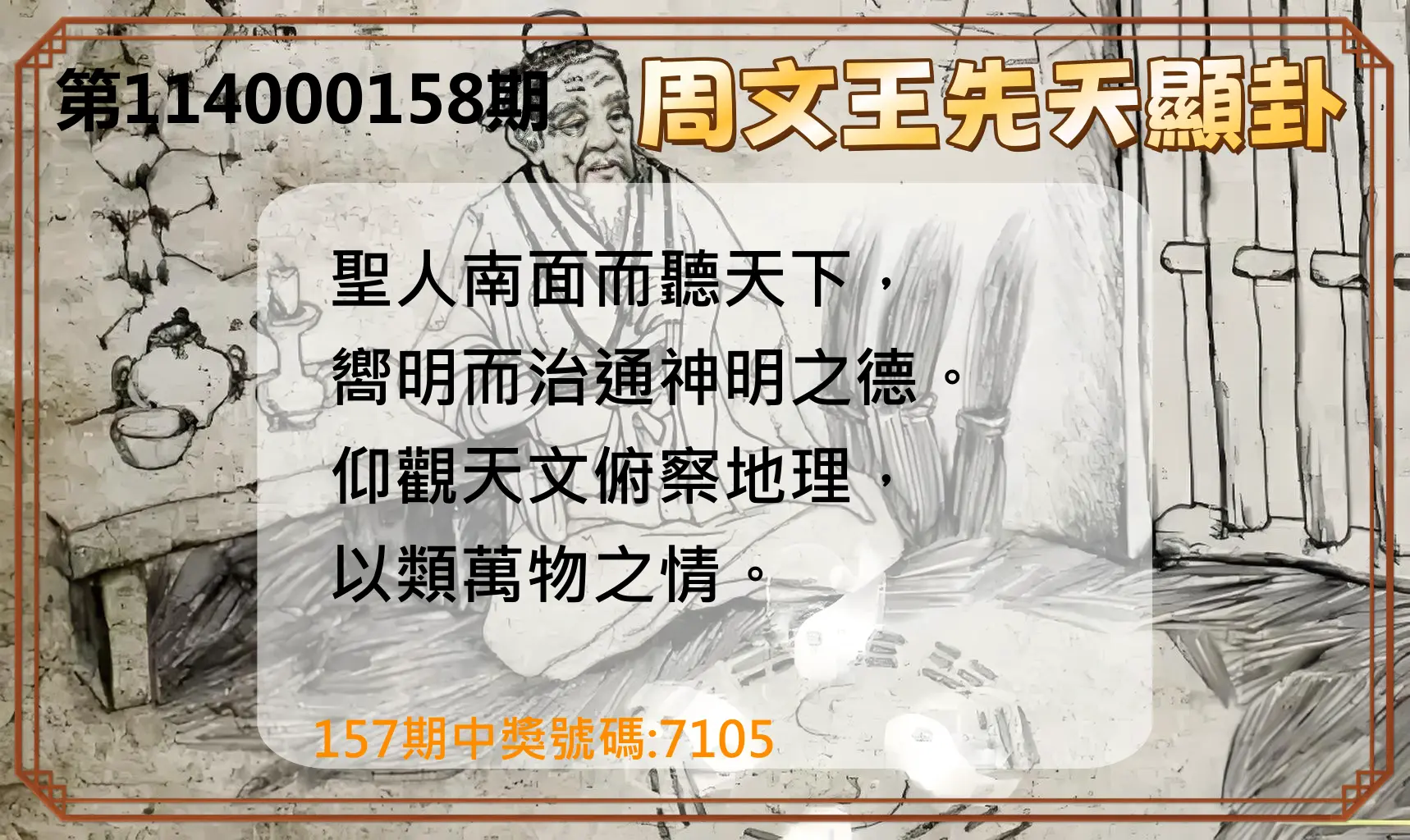 4星彩第114000158期周文王先天顯卦