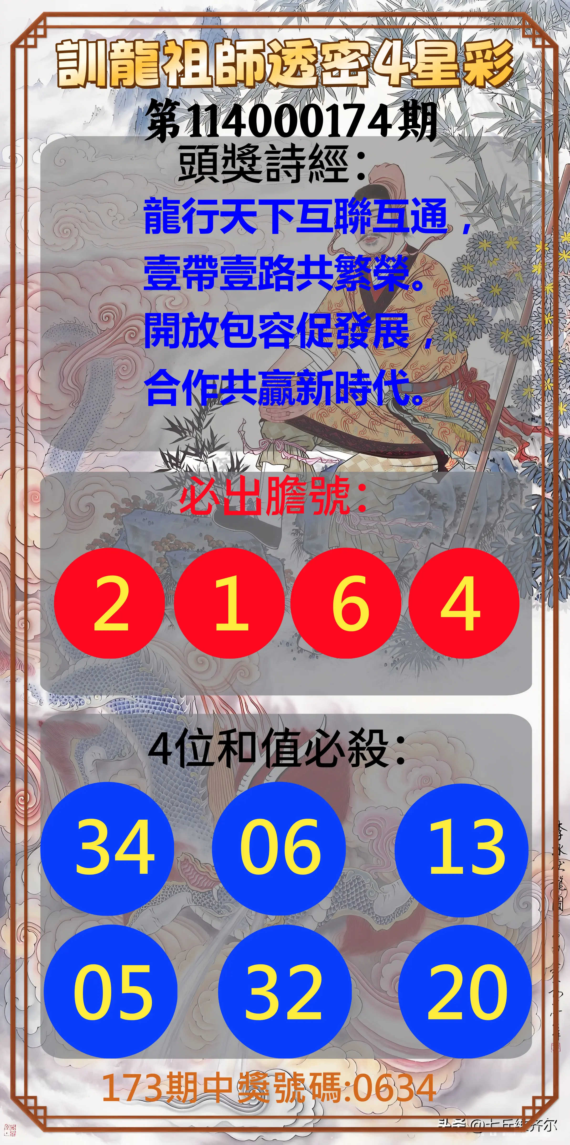 4星彩第114000174期(07/18)訓龍祖師透密4星彩