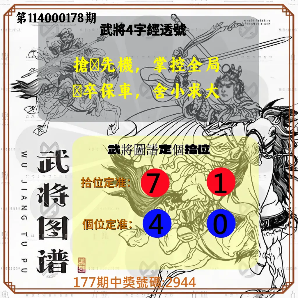 4星彩第114000178期(07/23)武將圖譜