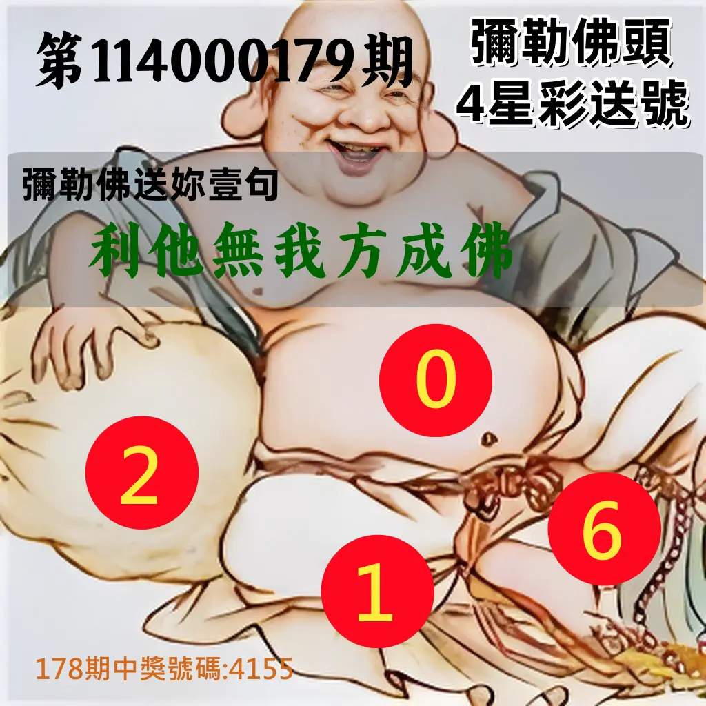 4星彩第114000179期(07/24)彌勒佛頭4星彩送號