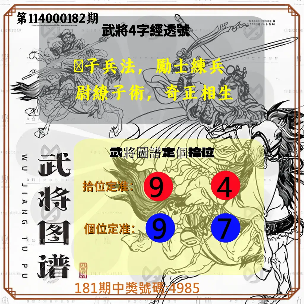 4星彩第114000182期(07/28)武將圖譜
