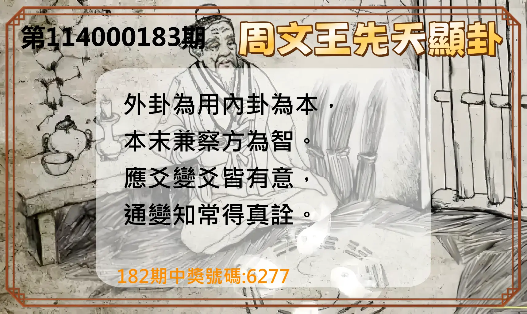 4星彩第114000183期(07/29)周文王先天顯卦
