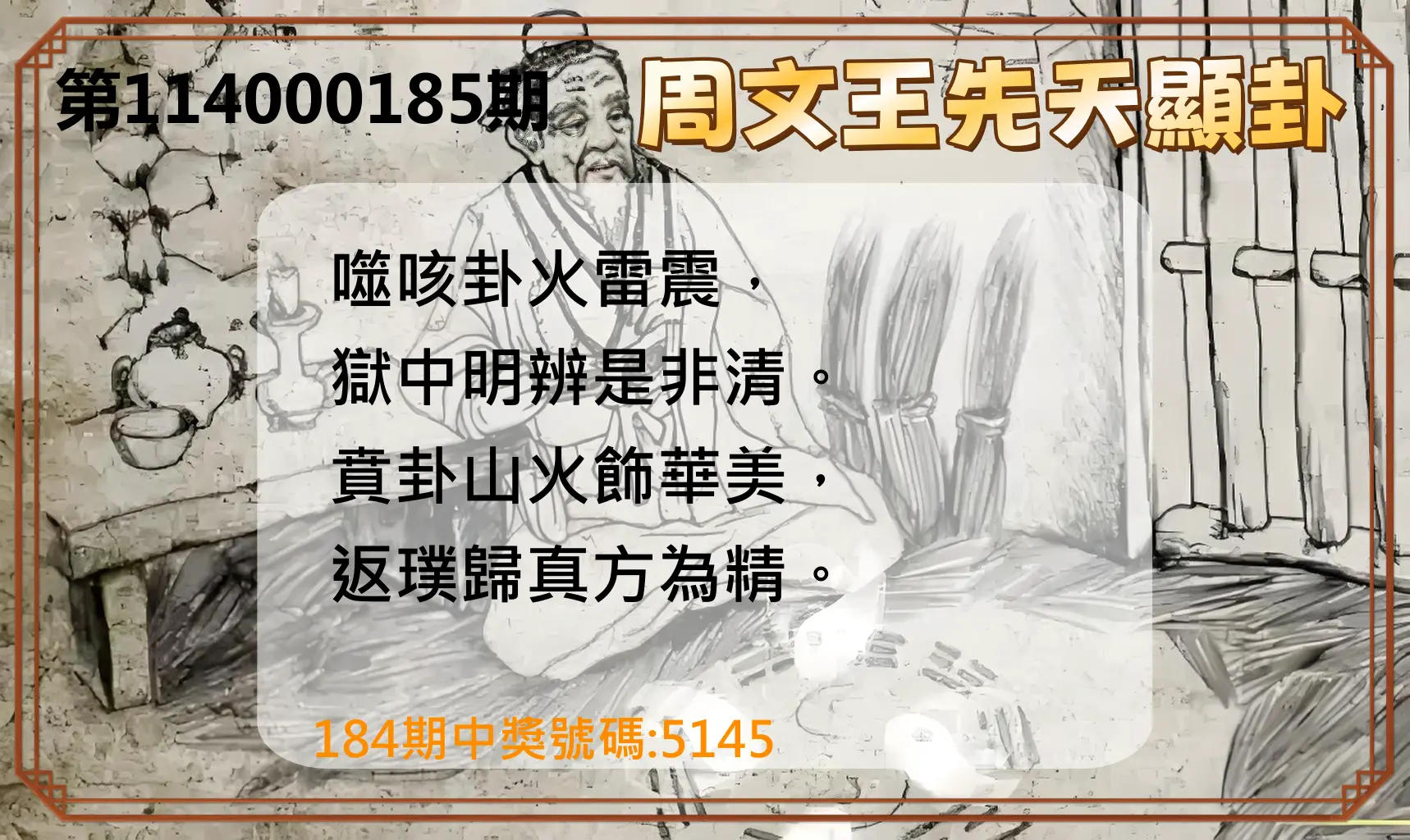 4星彩第114000185期(07/31)周文王先天顯卦