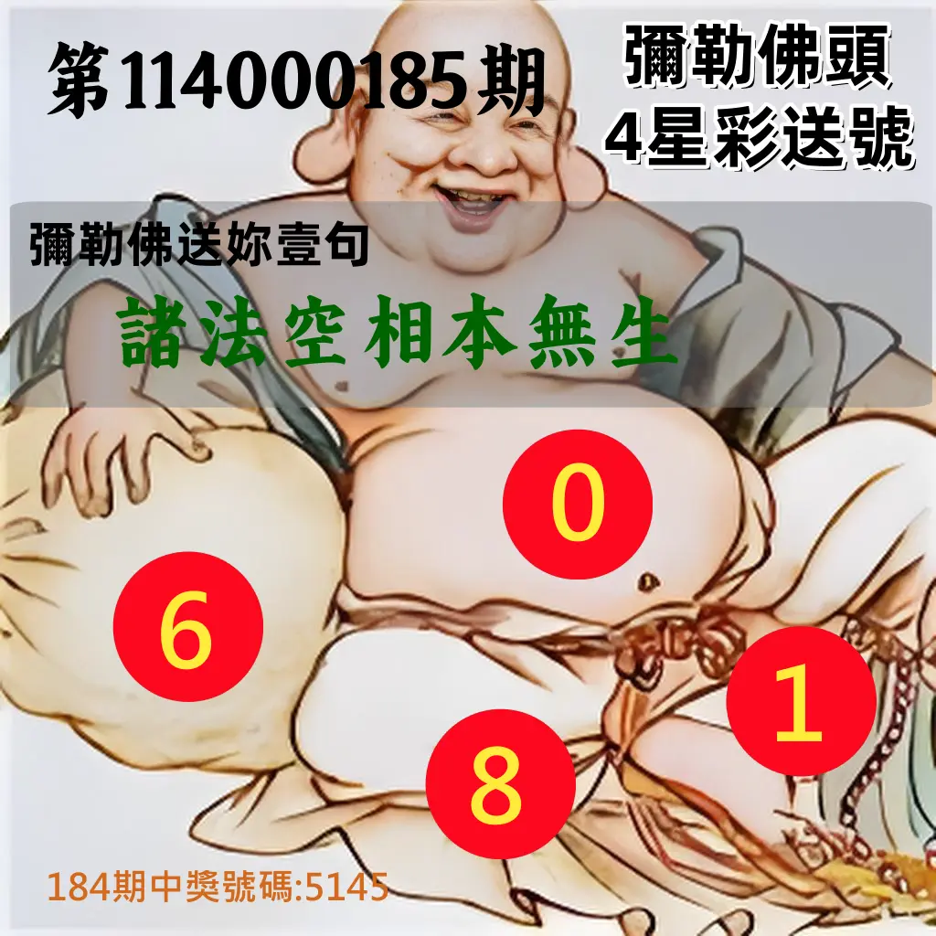 4星彩第114000185期(07/31)彌勒佛頭4星彩送號