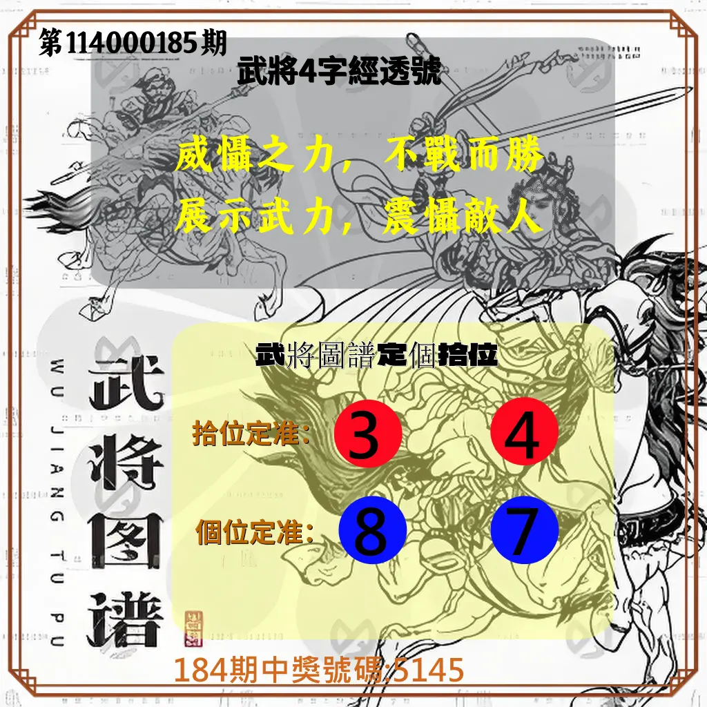 4星彩第114000185期(07/31)武將圖譜