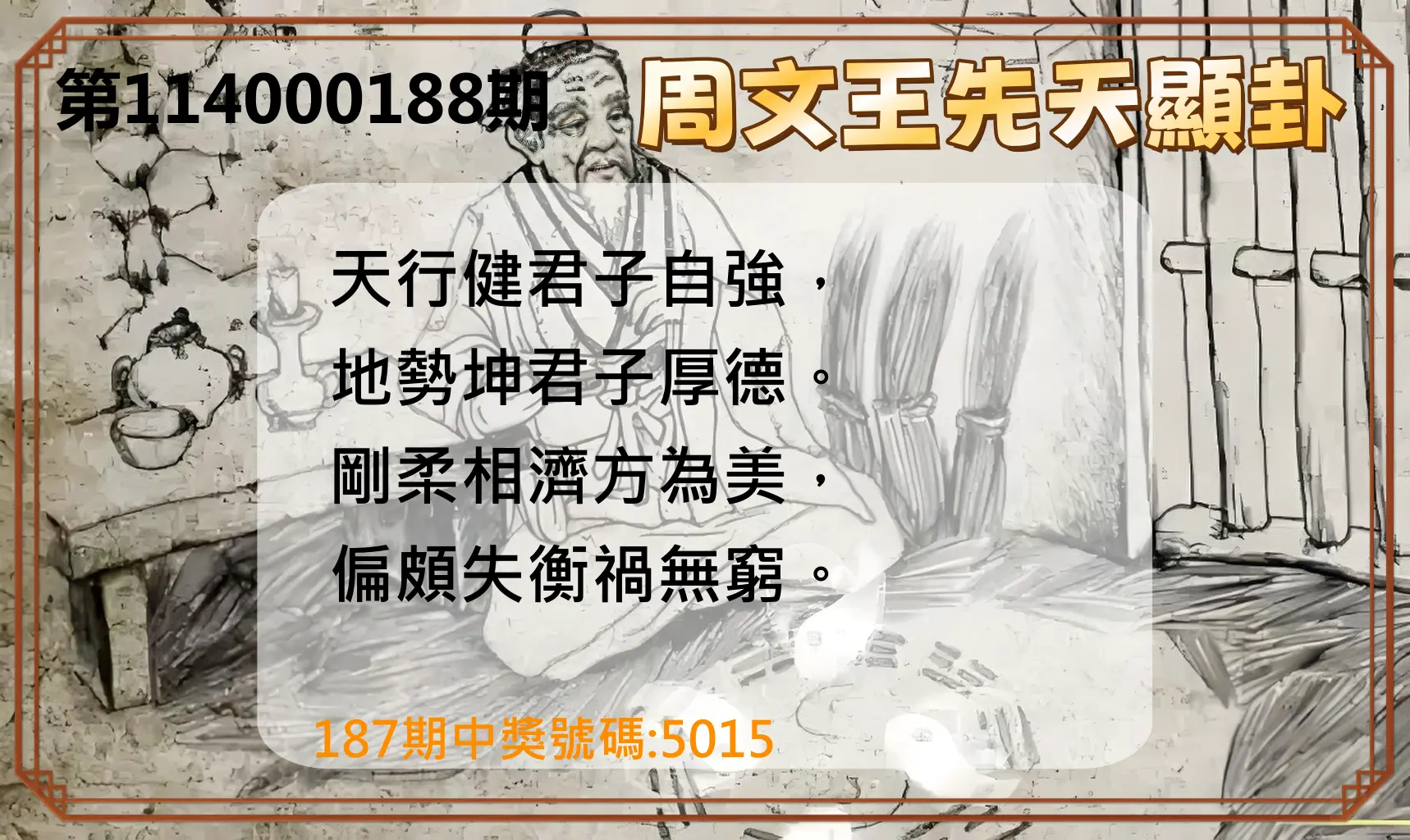 4星彩第114000188期(08/04)周文王先天顯卦