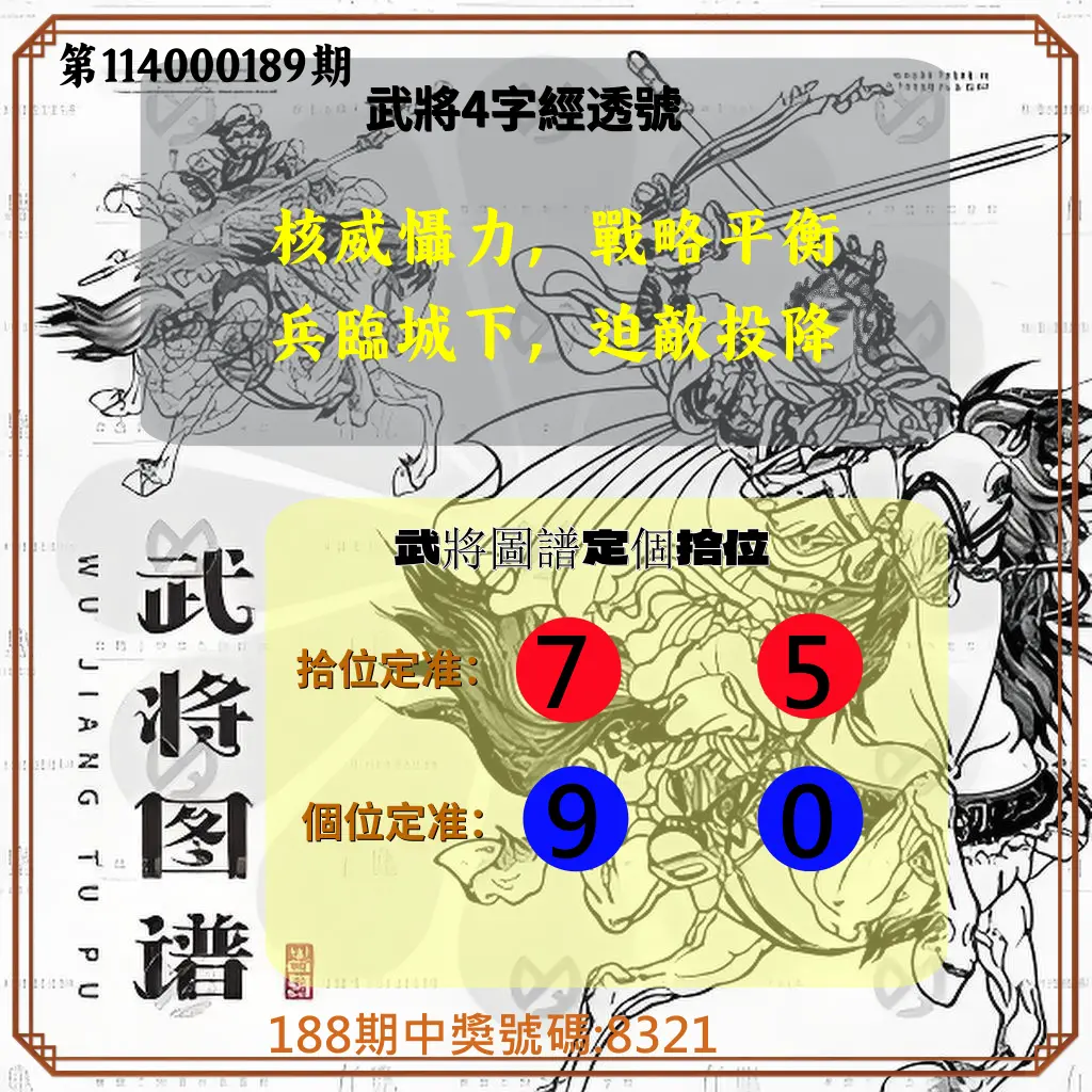 4星彩第114000189期(08/05)武將圖譜