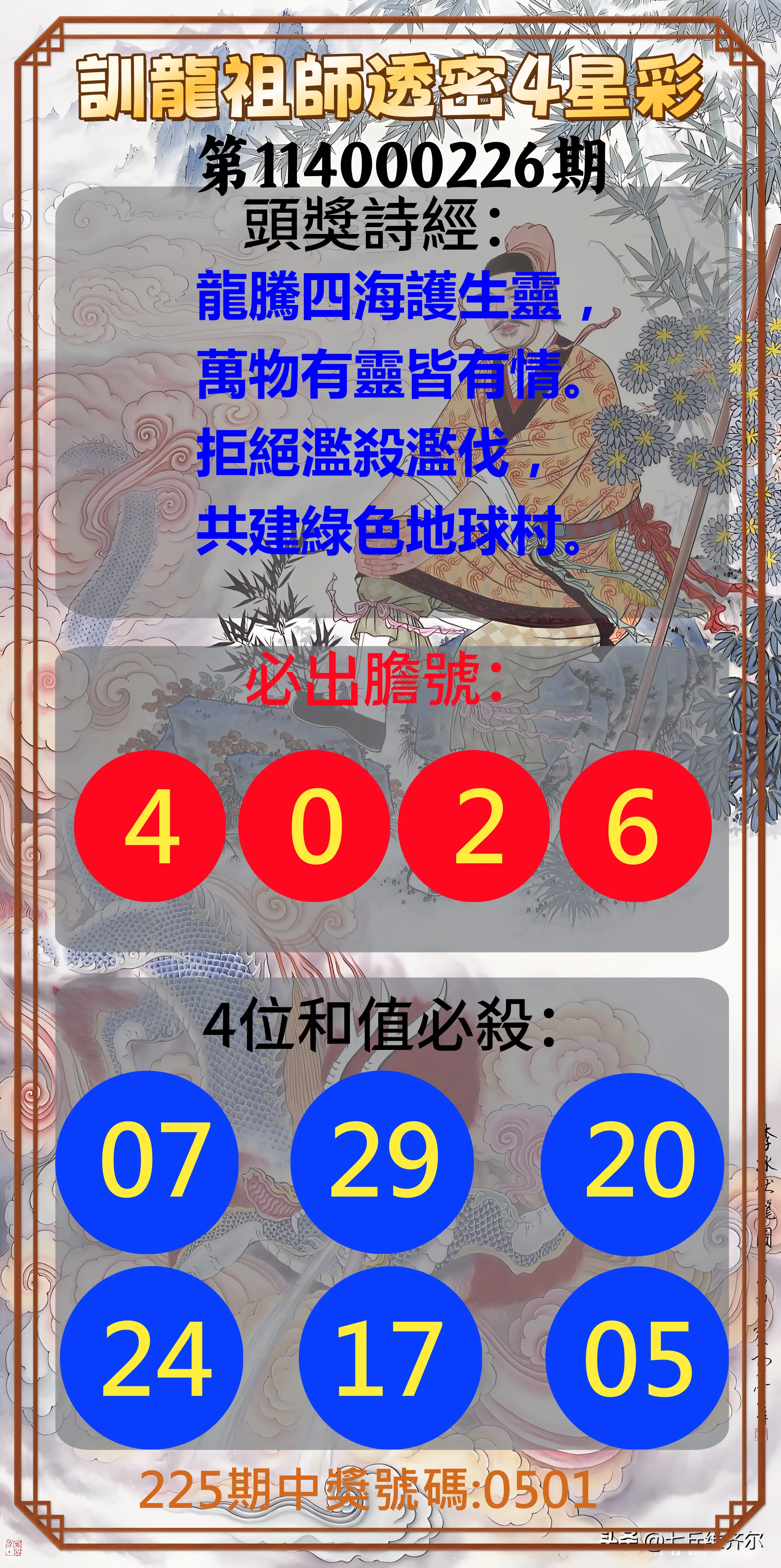 4星彩第114000226期(09/17)訓龍祖師透密4星彩