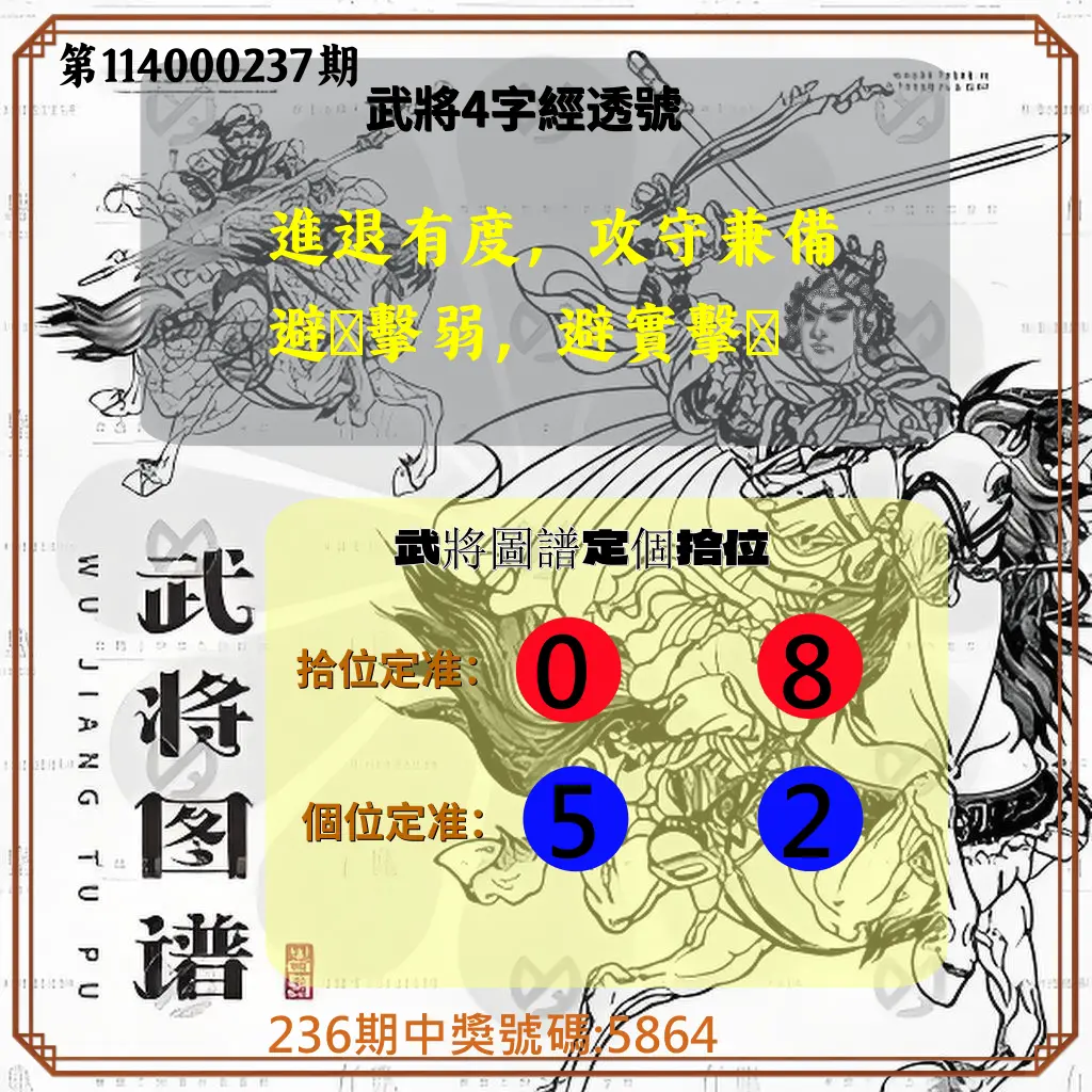 4星彩第114000237期(09/30)武將圖譜