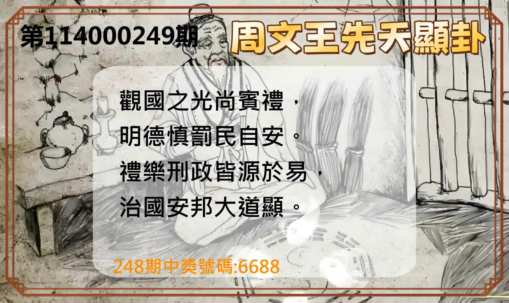 4星彩第114000249期(10/14)周文王先天顯卦