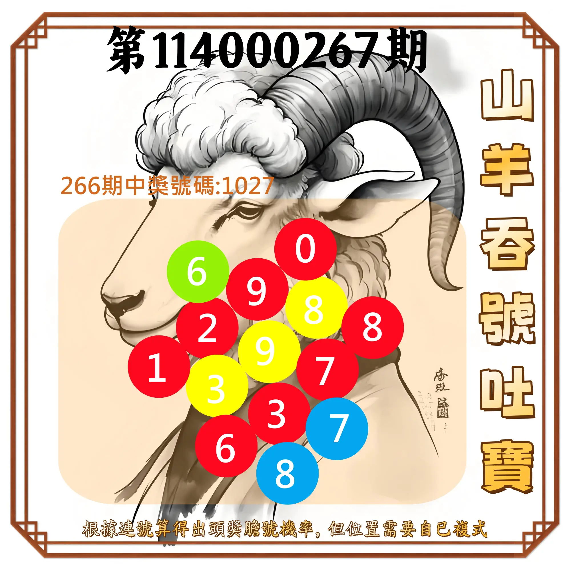 4星彩第114000267期(11/04)山羊吞號吐寶