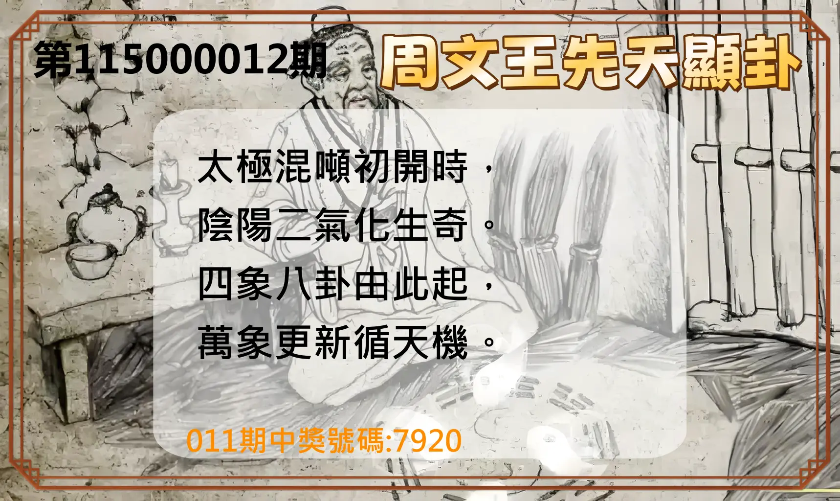 4星彩第115000012期(01/14)周文王先天顯卦