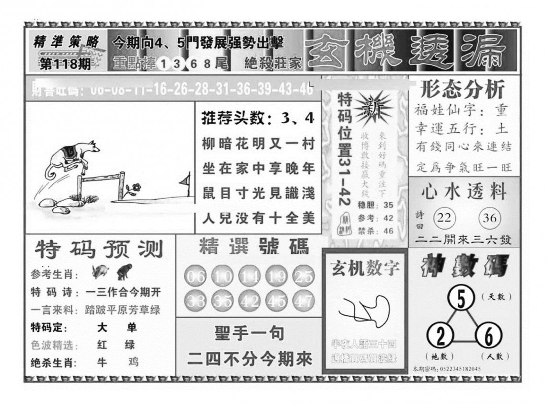 六合彩118期玄机透漏（新图）(黑白)