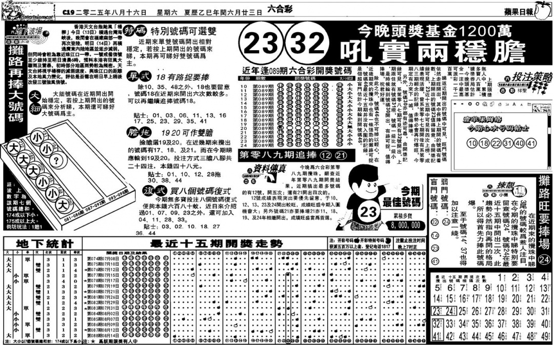 六合彩089期私作苹果报B(自决)(黑白)