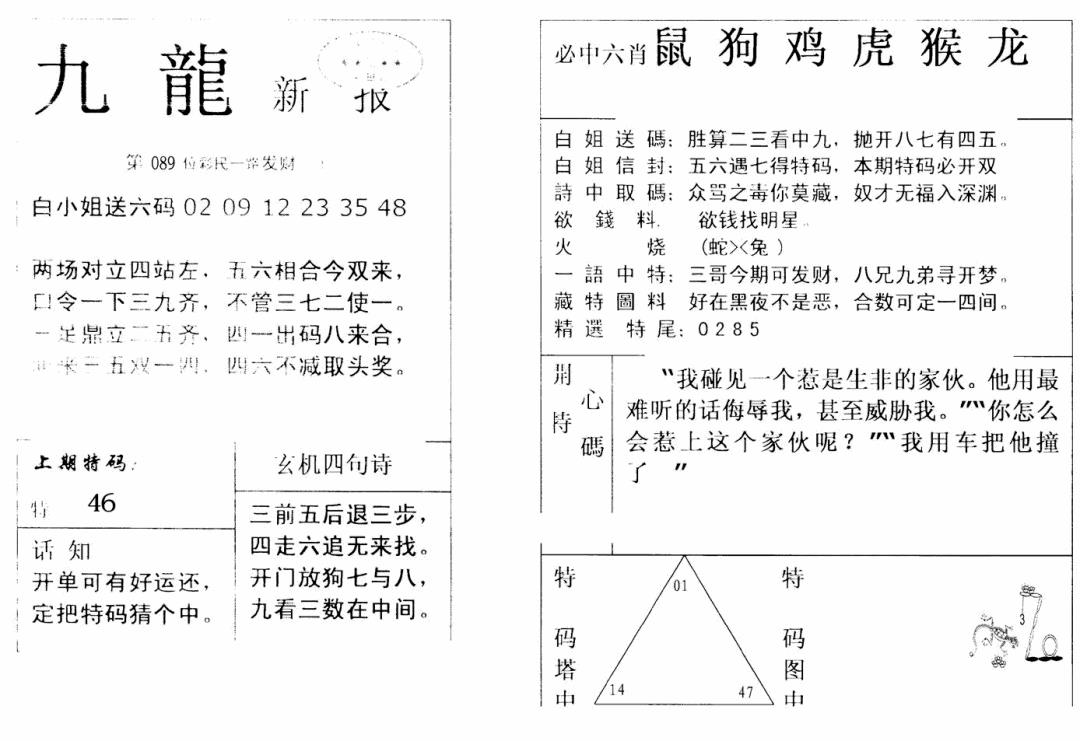 六合彩089期九龙新报(新)(黑白)