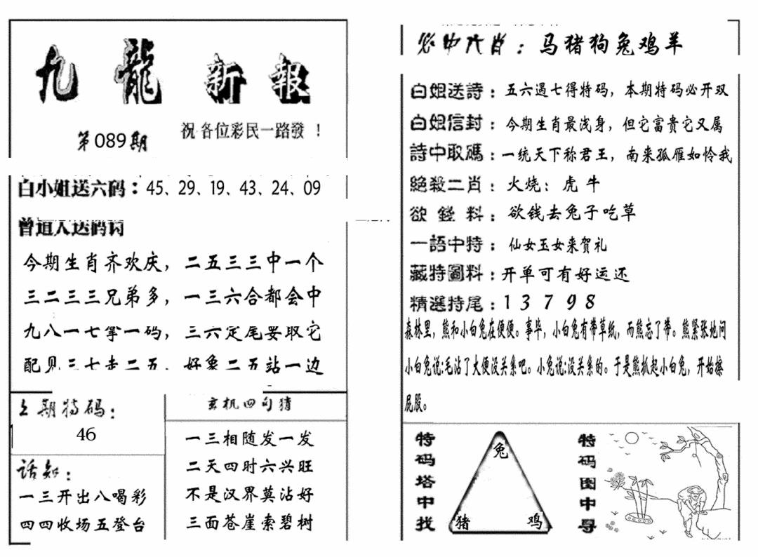 六合彩089期九龙新报(生肖版)(黑白)