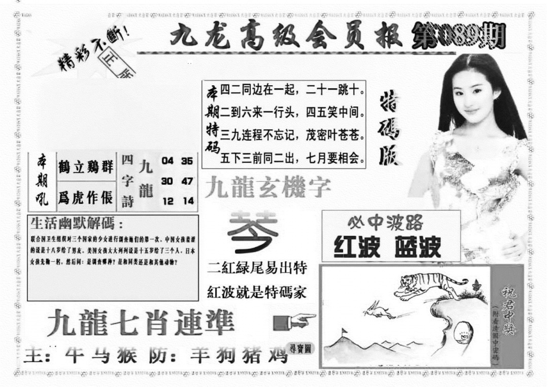 六合彩089期九龙高级会员报(新图)(黑白)