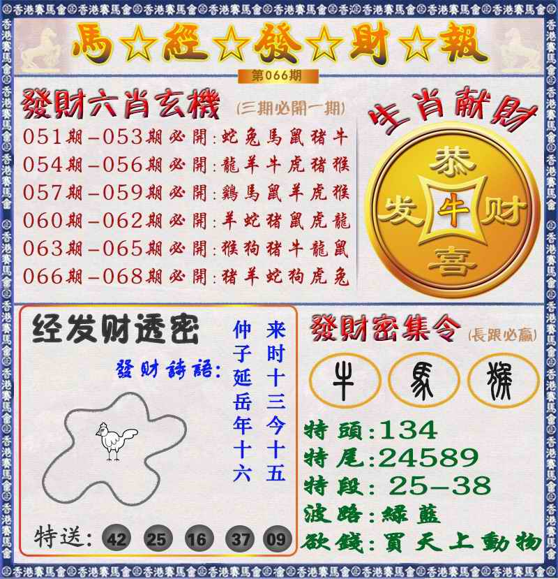 六合彩066期马经发财报（荐）