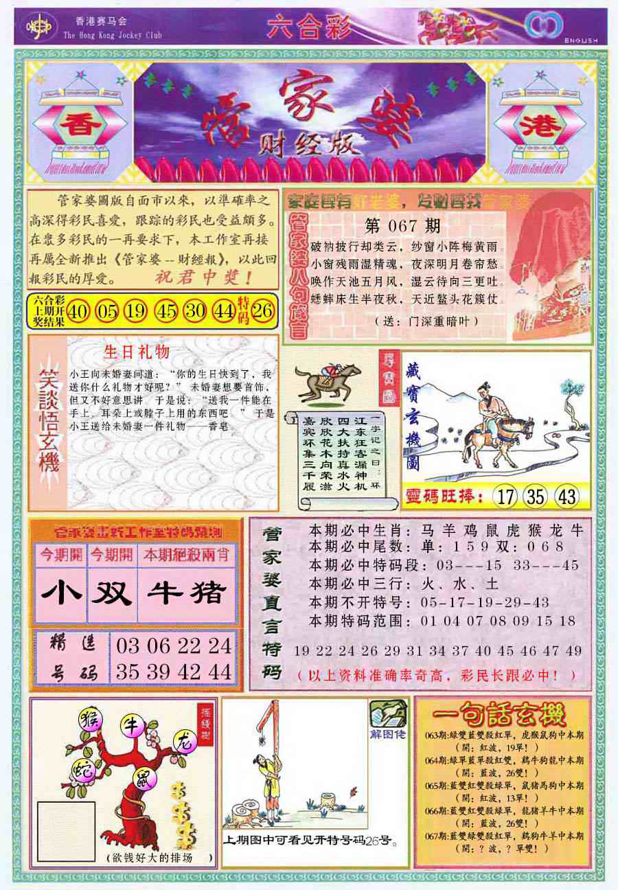 六合彩067期管家婆财经版