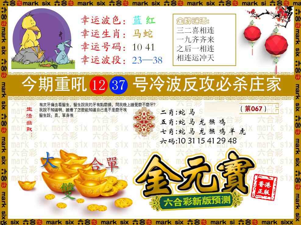 六合彩067期金元宝