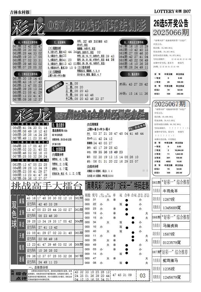 六合彩067期七星彩图(高清)D
