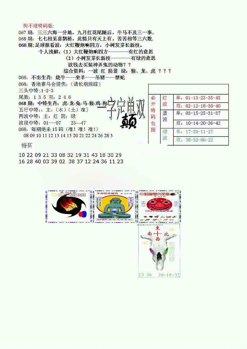 六合彩068期狗不理特码报