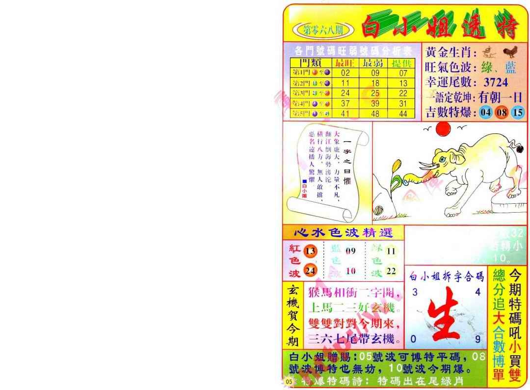 六合彩068期白小姐透特