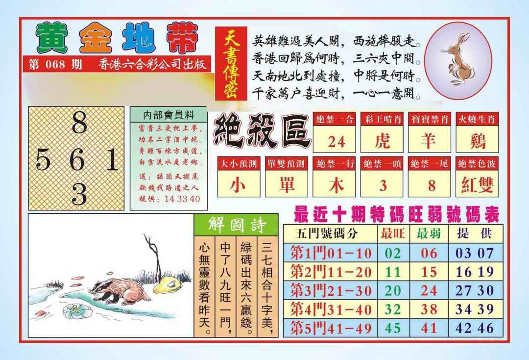 六合彩068期香港黄金地带(新图)