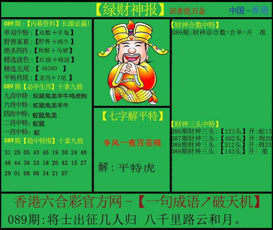 六合彩089期绿财神